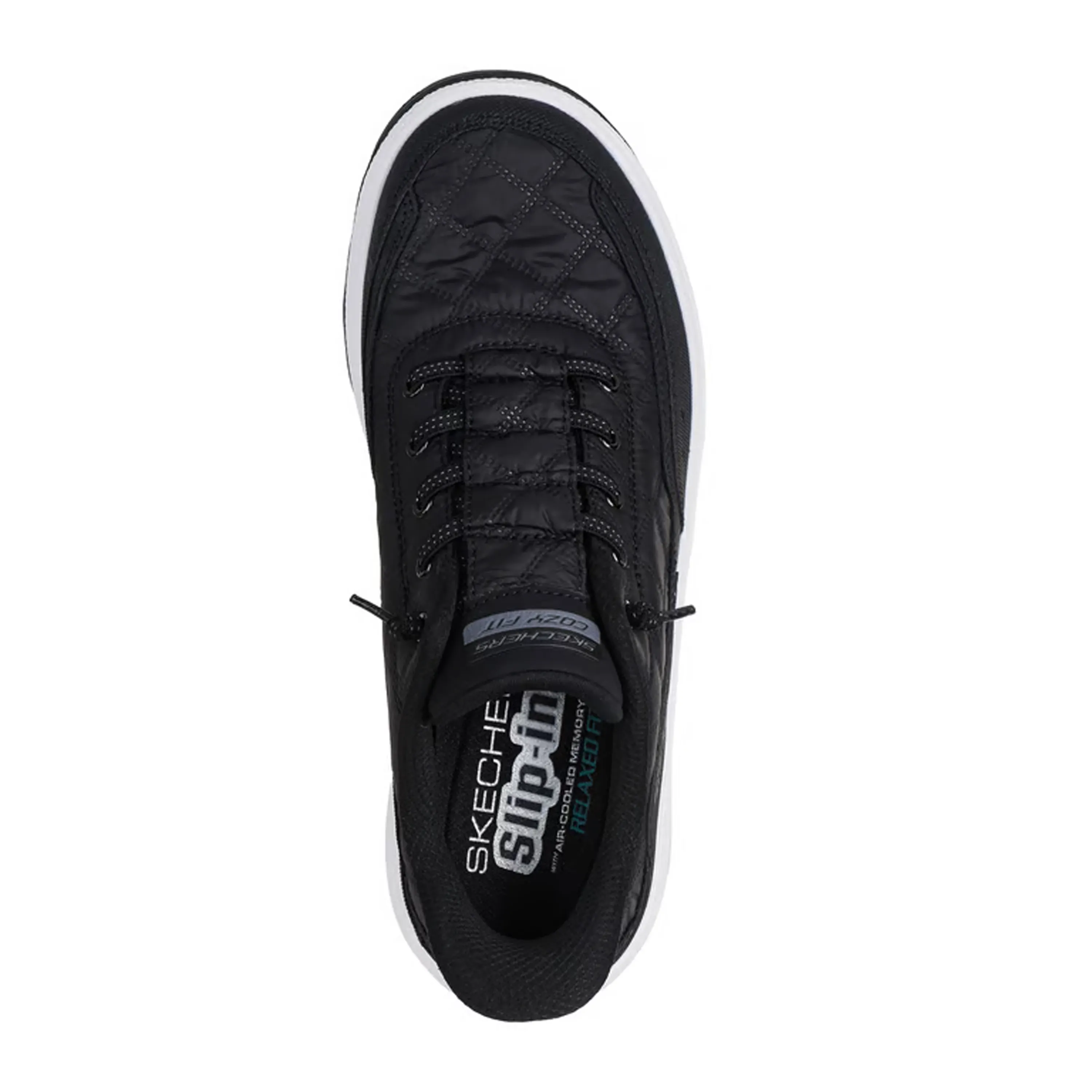 Imagem lateral do tênis feminino Skechers Urban Explore preto para seção Vai Servir.